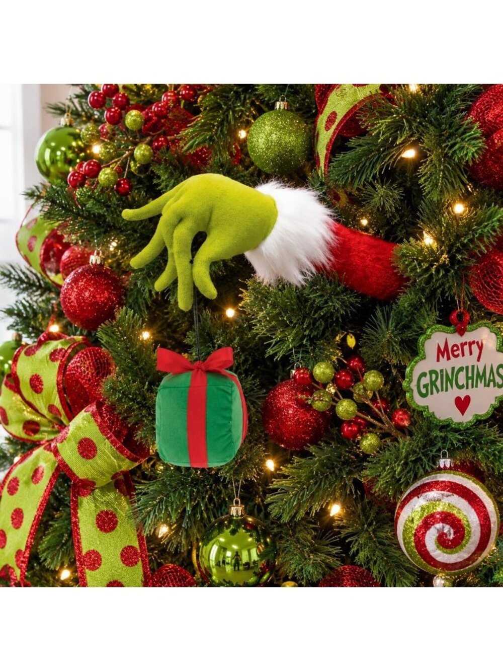 The Grinch Tree Decor Hand Stealing Present Christmas Plush Dr Seuss New 13"